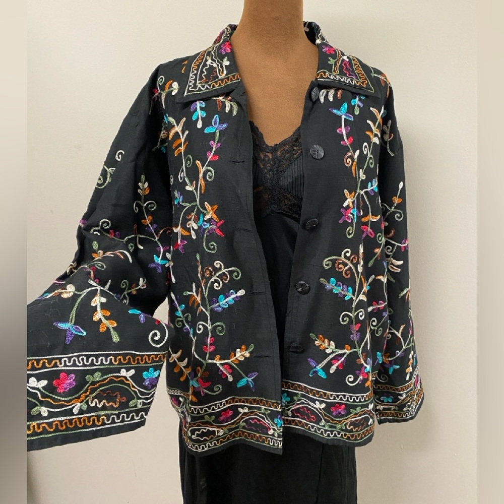 Dopamine Festival Embroidered Silk Bled Eclectic Grandma Floral Colorful Jacket